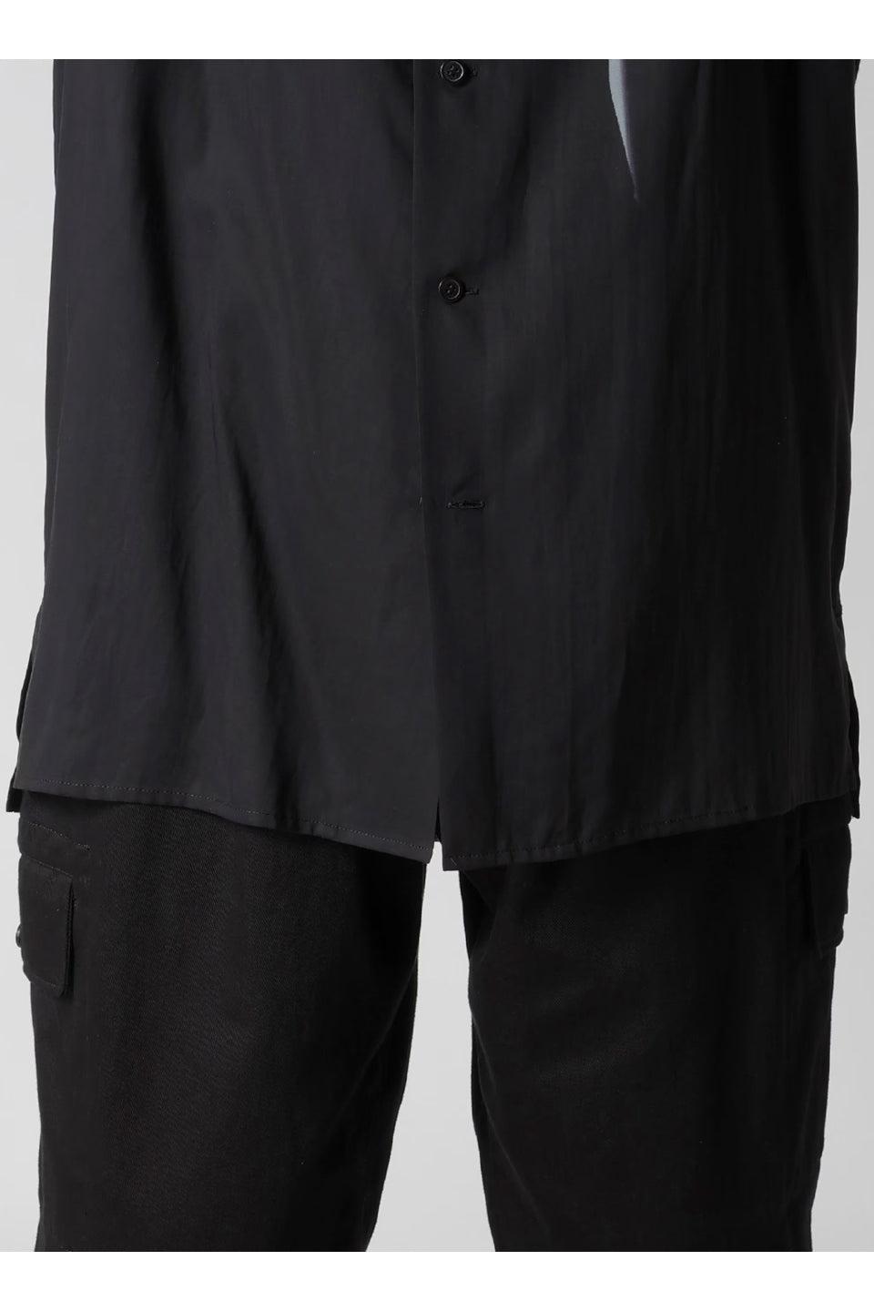 Y's for men-Regular Collar Shirt with Black Flower Print-NOWALL
