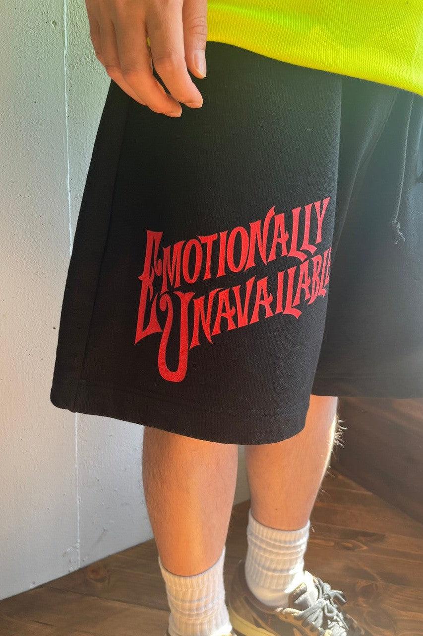 EMOTIONALLY UNAVAILABLE-SCRIPT LOGO SWEAT SHORTS-NOWALL
