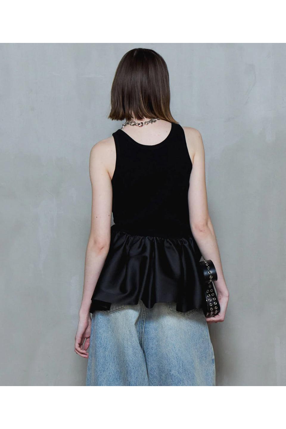MAISON SPECIAL-Satin Combination Peplum Tank Top-NOWALL
