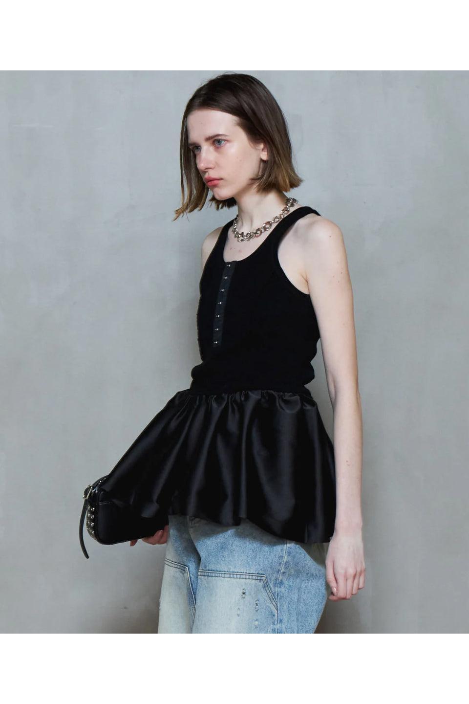 MAISON SPECIAL-Satin Combination Peplum Tank Top-NOWALL