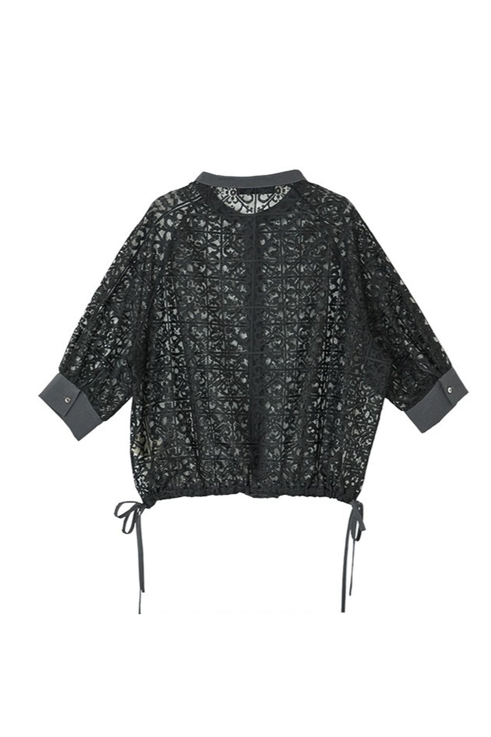 MICALLE MICALLE-Sheer Lace Drawstring Cardigan-NOWALL
