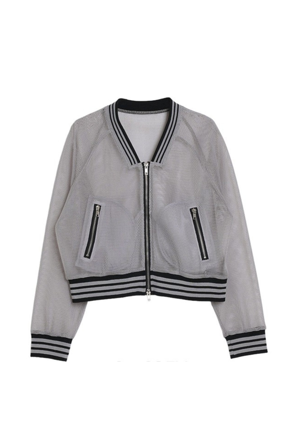 MICALLE MICALLE-Sheer Mesh Zip Blouson-NOWALL