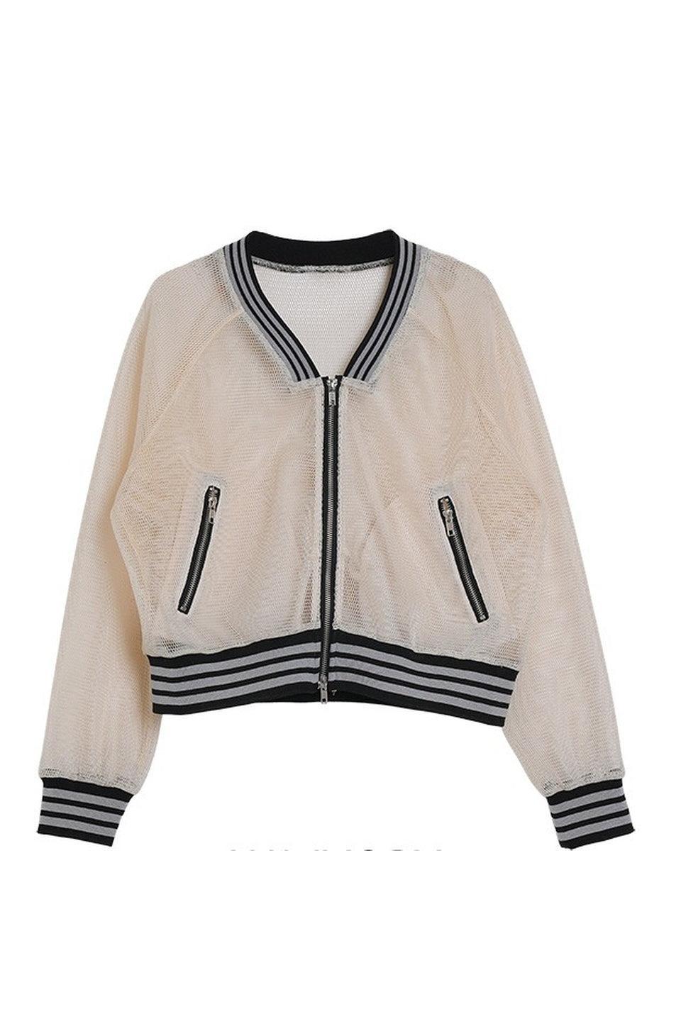 MICALLE MICALLE-Sheer Mesh Zip Blouson-NOWALL