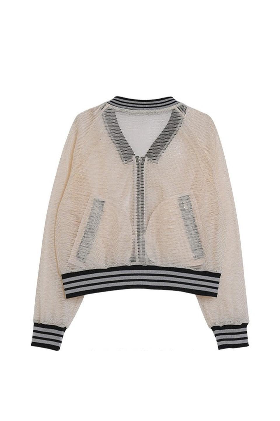 MICALLE MICALLE-Sheer Mesh Zip Blouson-NOWALL