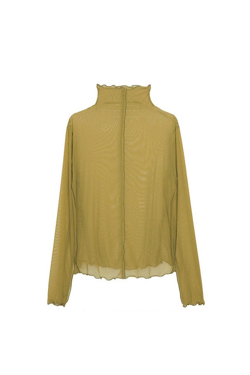 MICALLE MICALLE-Sheer Turtleneck Top-NOWALL