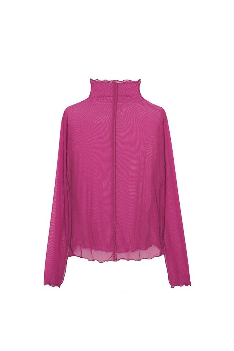 MICALLE MICALLE-Sheer Turtleneck Top-NOWALL