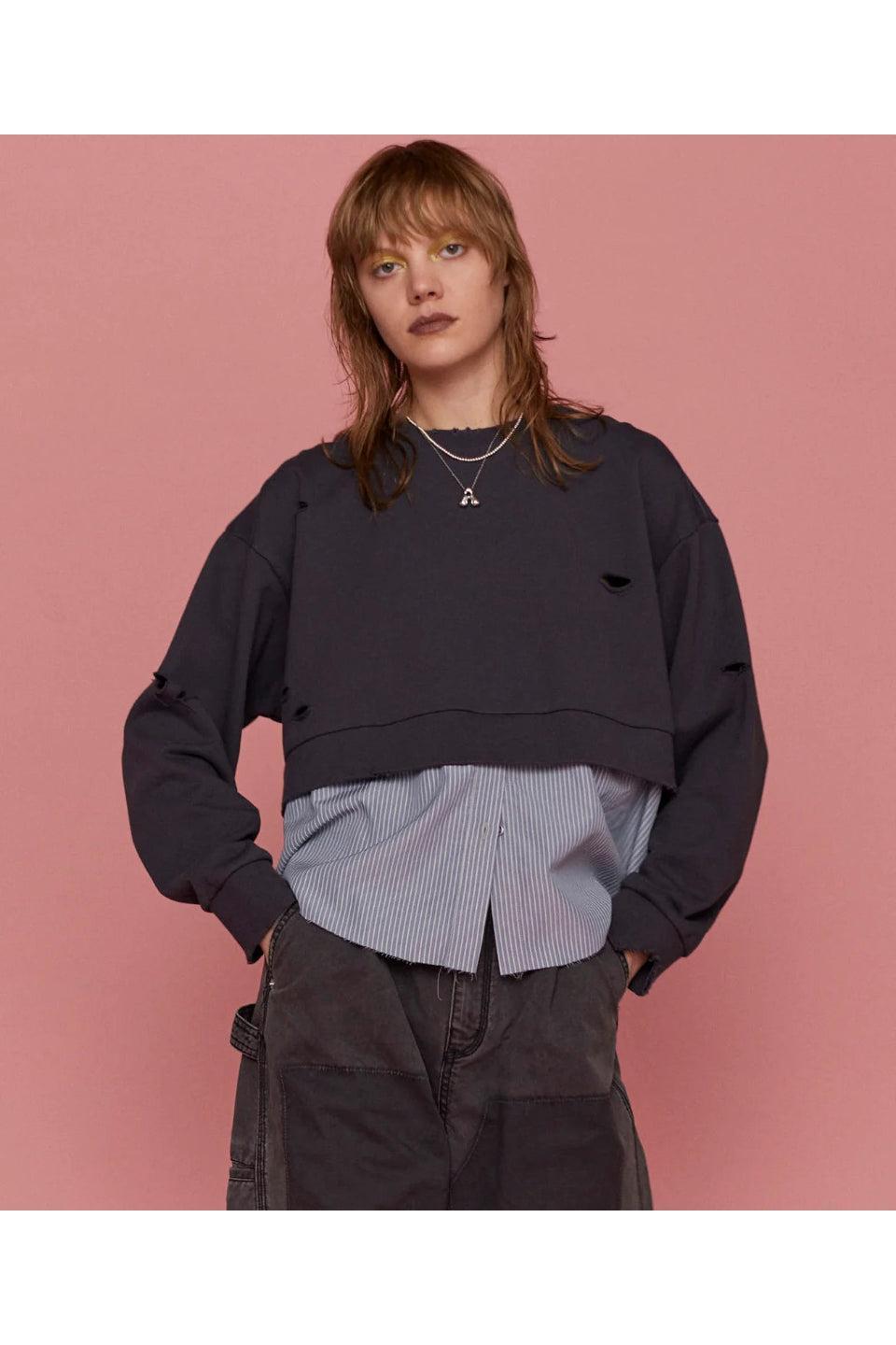MAISON SPECIAL-Shirt Layered Crush Processing Sweatshirt-NOWALL