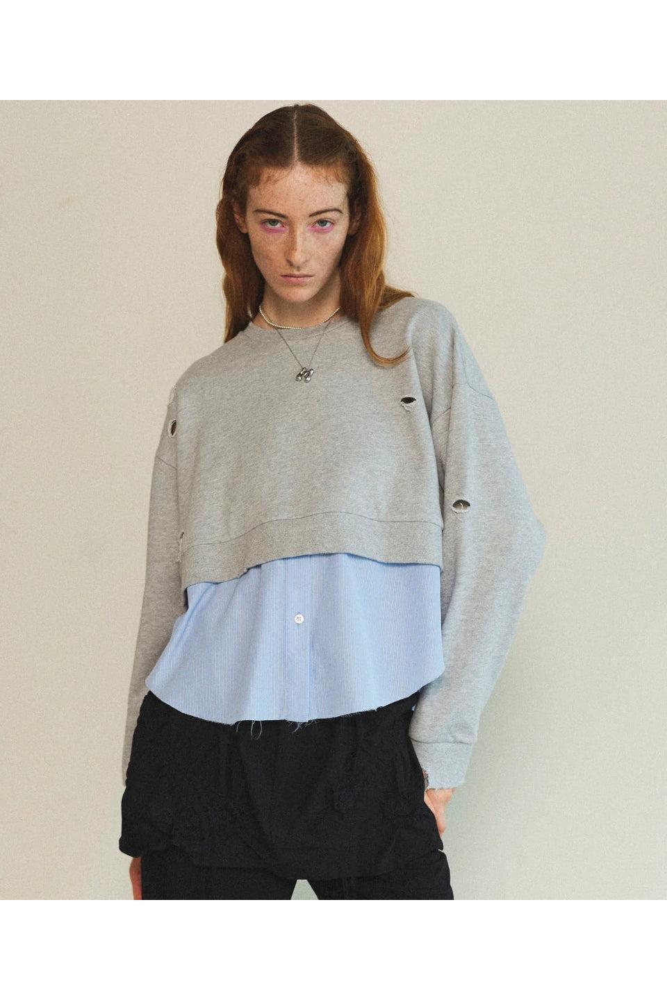 MAISON SPECIAL-Shirt Layered Crush Processing Sweatshirt-NOWALL