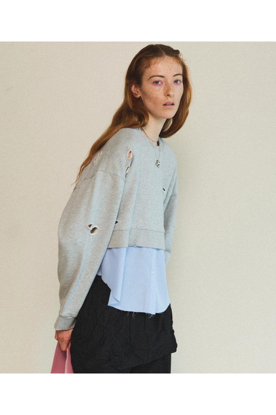 MAISON SPECIAL-Shirt Layered Crush Processing Sweatshirt-NOWALL