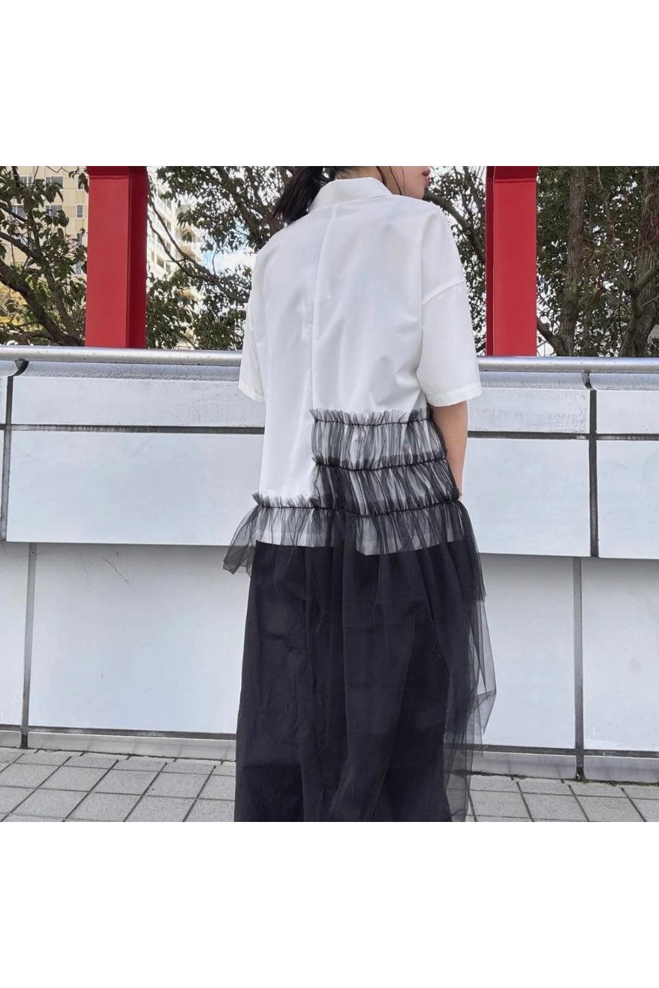 MICALLE MICALLE-Shirt with Asymmetrical Lace-NOWALL