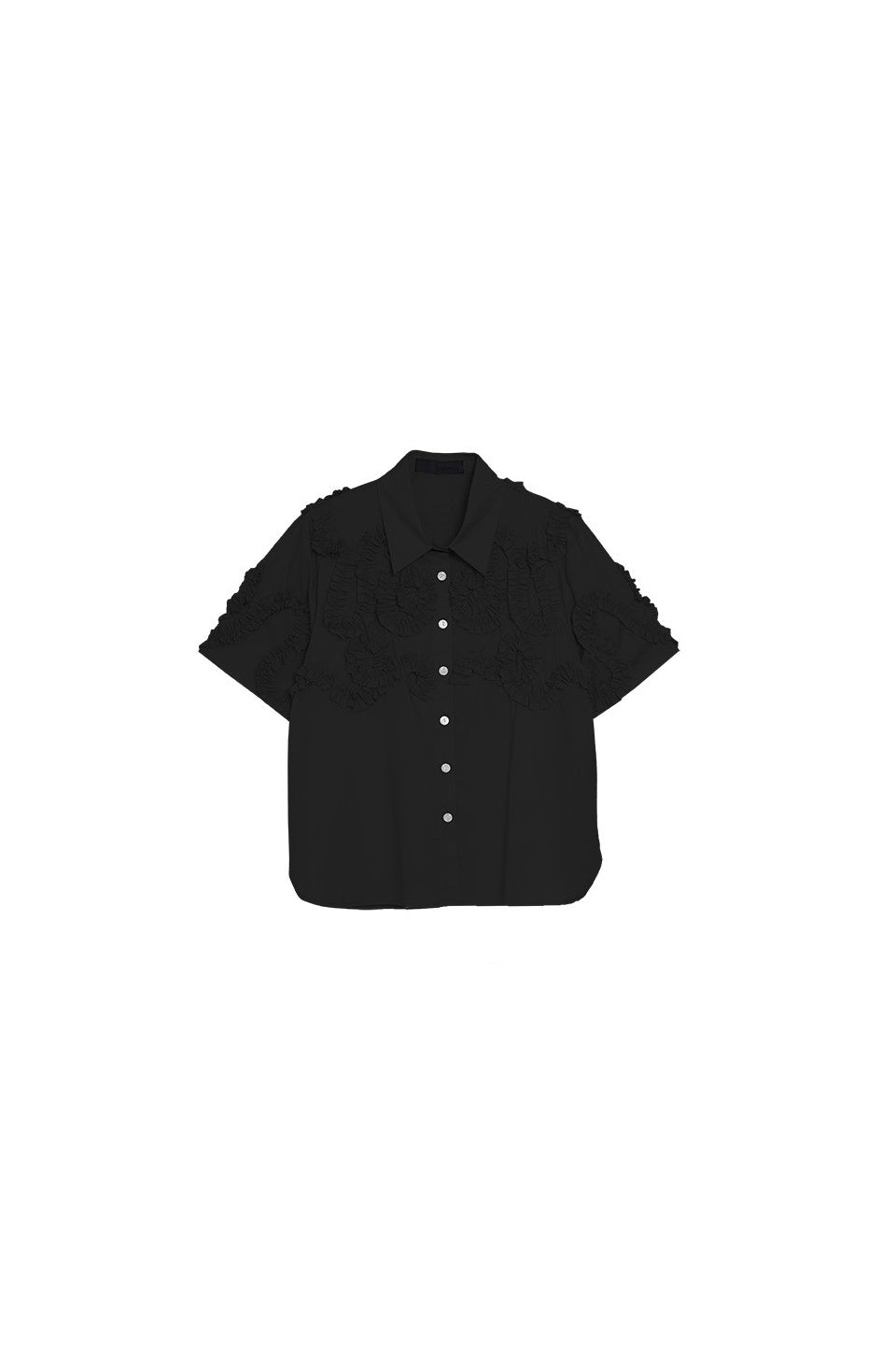 MICALLE MICALLE-Short Sleeved Shirt with Ruffled Design-NOWALL
