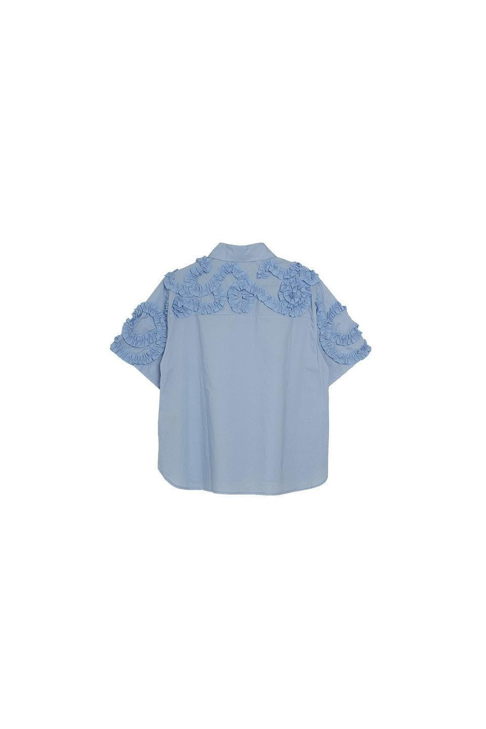 MICALLE MICALLE-Short Sleeved Shirt with Ruffled Design-NOWALL