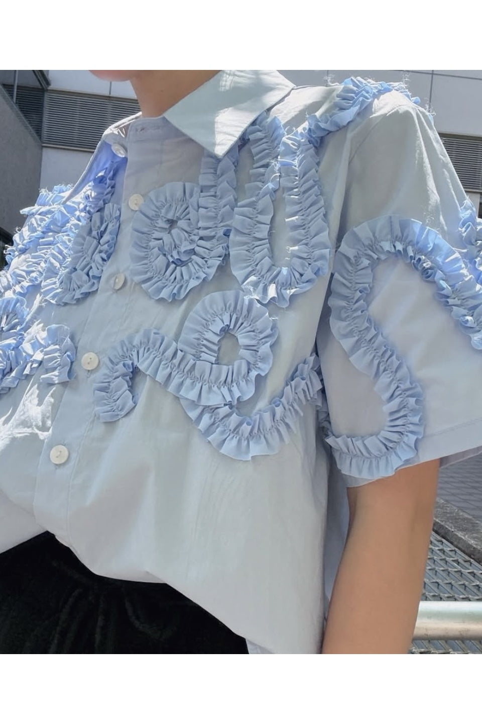 MICALLE MICALLE-Short Sleeved Shirt with Ruffled Design-NOWALL