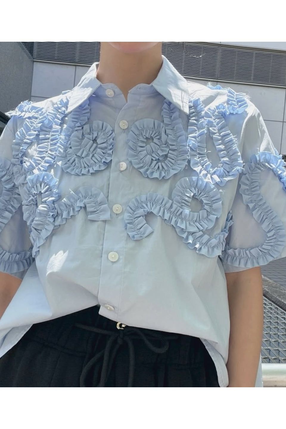MICALLE MICALLE-Short Sleeved Shirt with Ruffled Design-NOWALL