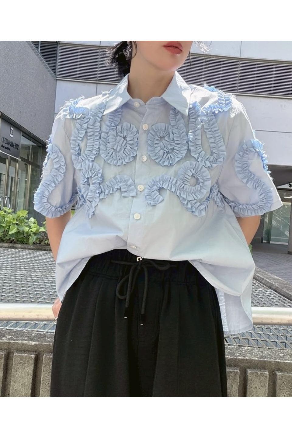MICALLE MICALLE-Short Sleeved Shirt with Ruffled Design-NOWALL
