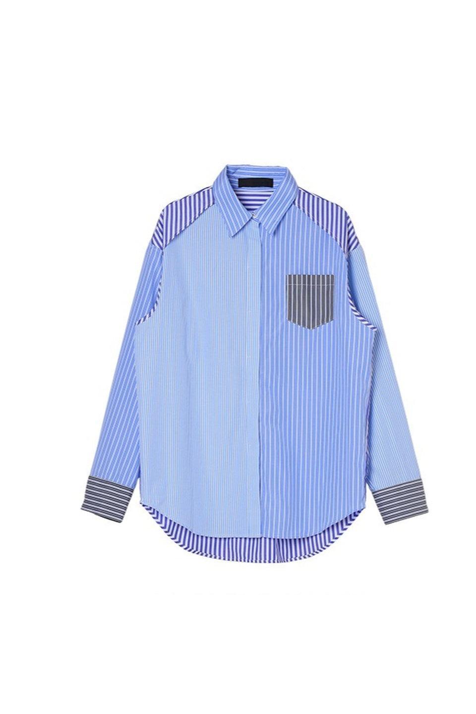MICALLE MICALLE-Stripe Mix Pattern Shirt-NOWALL