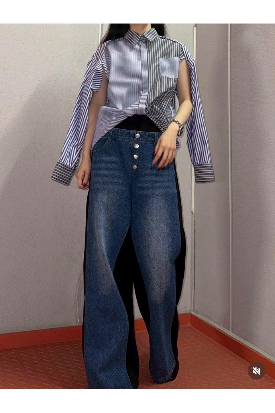 MICALLE MICALLE-Stripe Mix Pattern Shirt-NOWALL