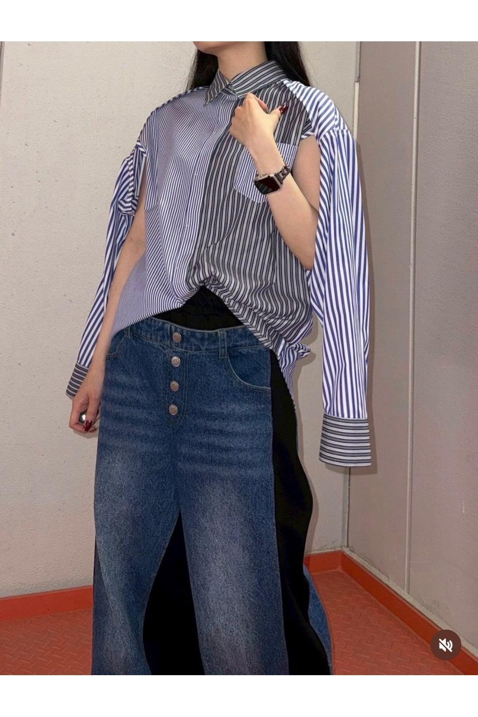 MICALLE MICALLE-Stripe Mix Pattern Shirt-NOWALL