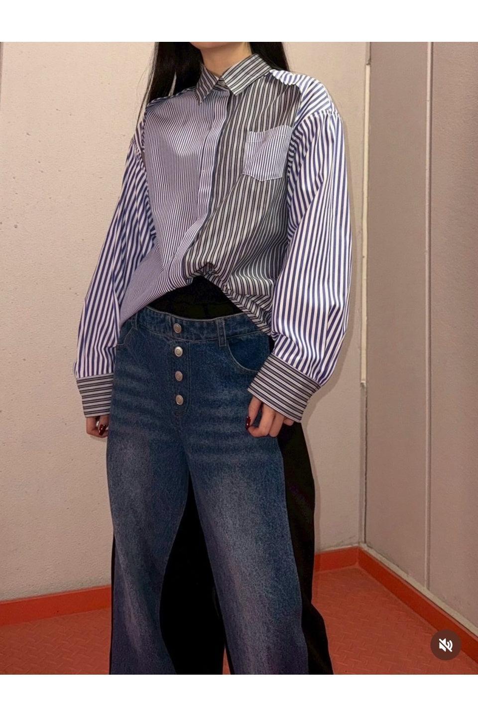 MICALLE MICALLE-Stripe Mix Pattern Shirt-NOWALL