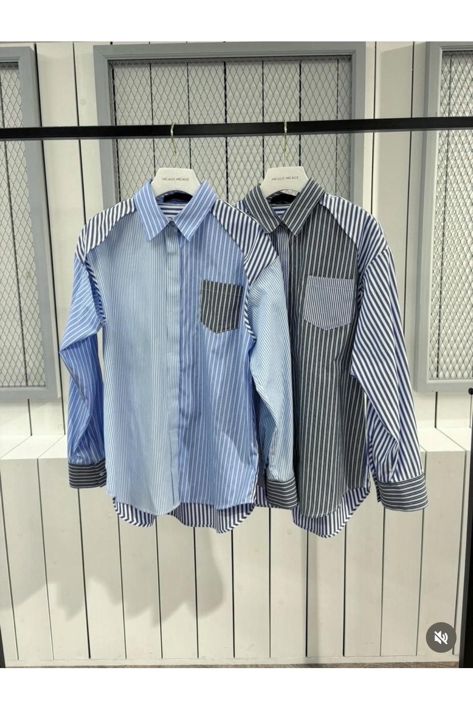 MICALLE MICALLE-Stripe Mix Pattern Shirt-NOWALL