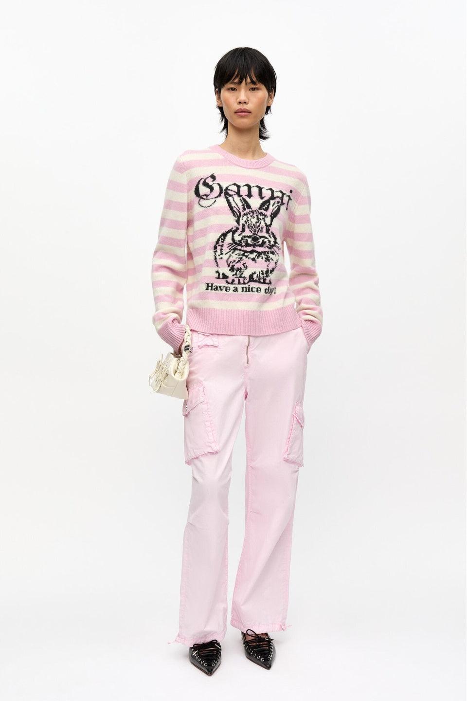 GANNI-Striped Graphic Wool Bunny Jumper-NOWALL