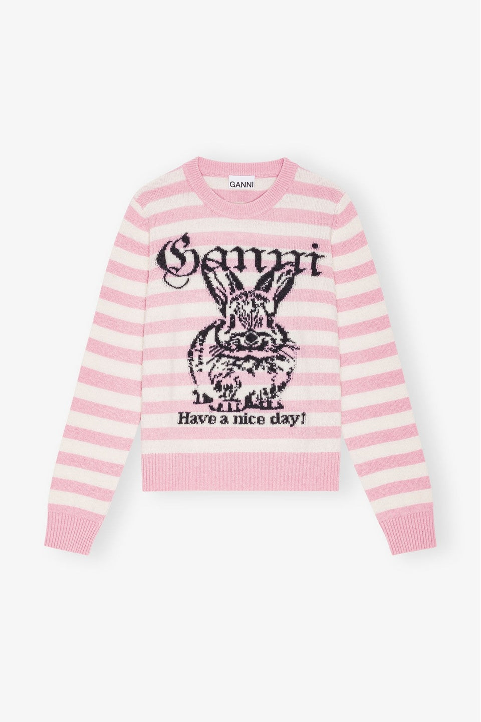 GANNI-Striped Graphic Wool Bunny Jumper-NOWALL