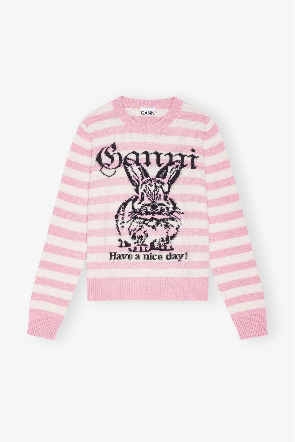 GANNI-Striped Graphic Wool Bunny Jumper-NOWALL