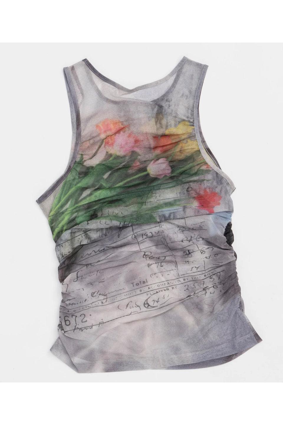 MAISON SPECIAL-Tulip Gather Mesh Tank Top-NOWALL