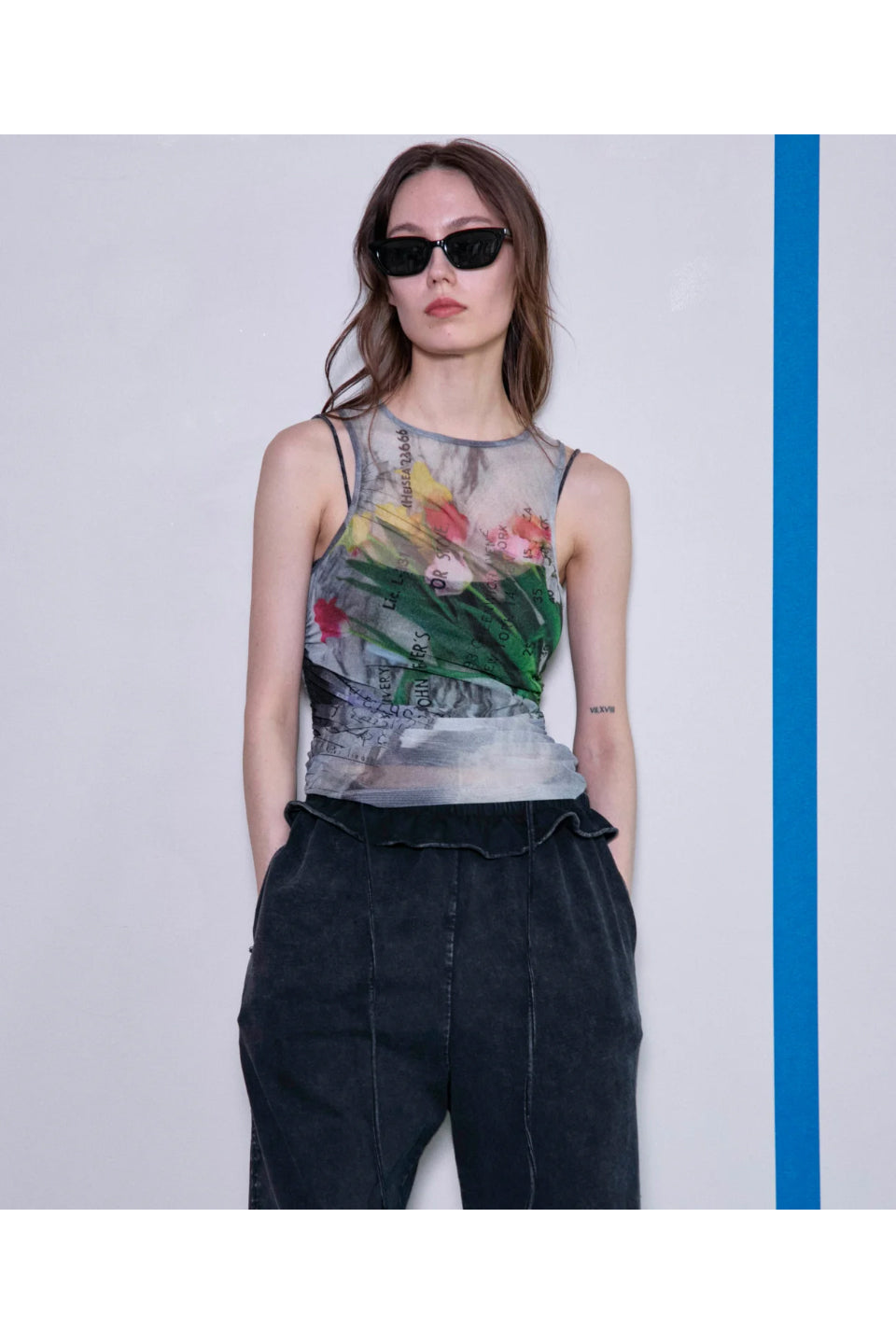 MAISON SPECIAL-Tulip Gather Mesh Tank Top-NOWALL