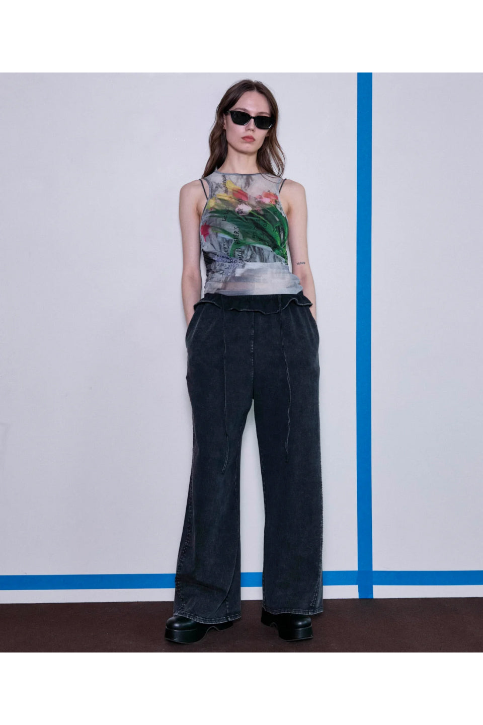 MAISON SPECIAL-Tulip Gather Mesh Tank Top-NOWALL
