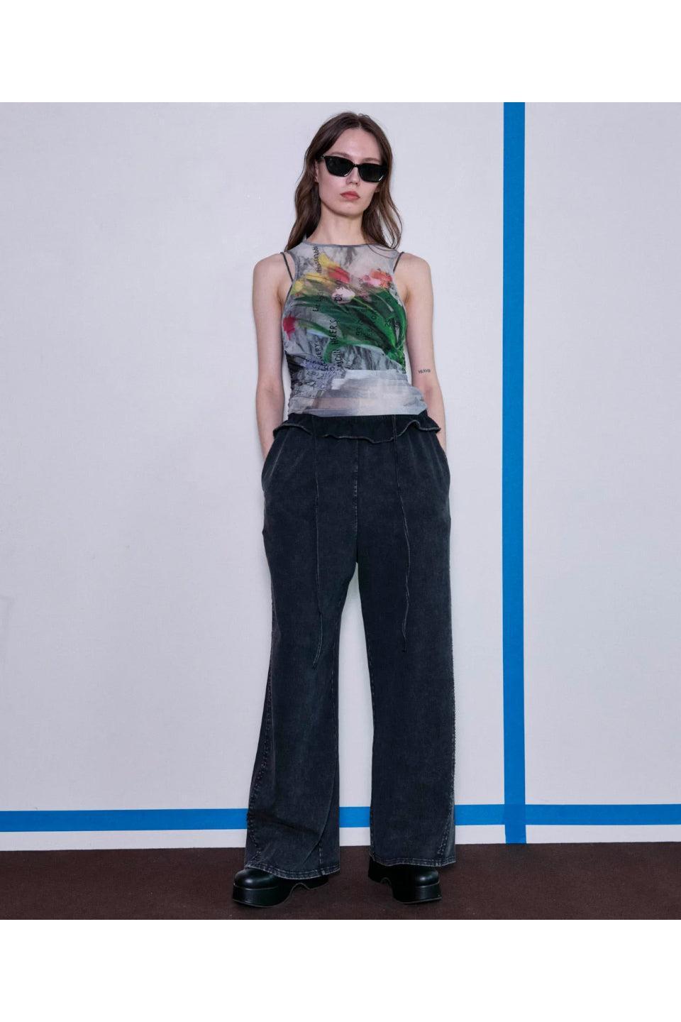 MAISON SPECIAL-Tulip Gather Mesh Tank Top-NOWALL