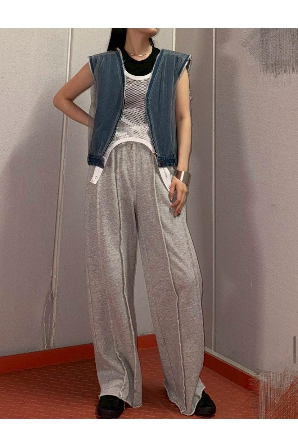 MICALLE MICALLE-Tulle Docking Denim Vest-NOWALL