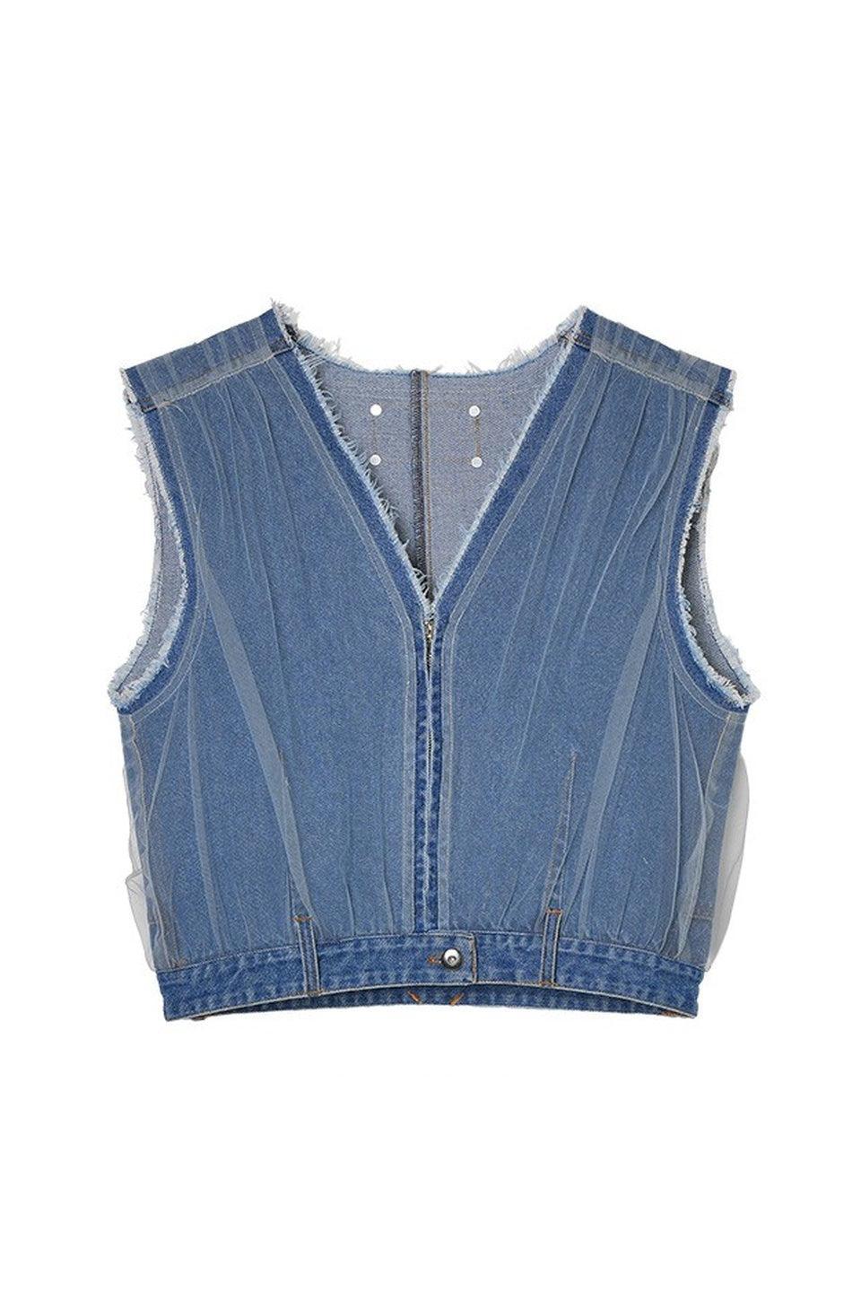 MICALLE MICALLE-Tulle Docking Denim Vest-NOWALL
