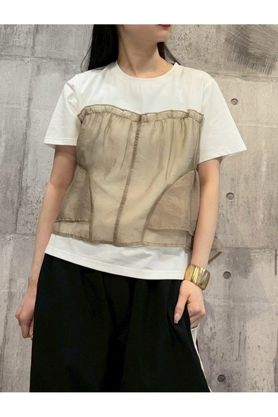 MICALLE MICALLE-Tulle Docking Short Sleeve Tee-NOWALL