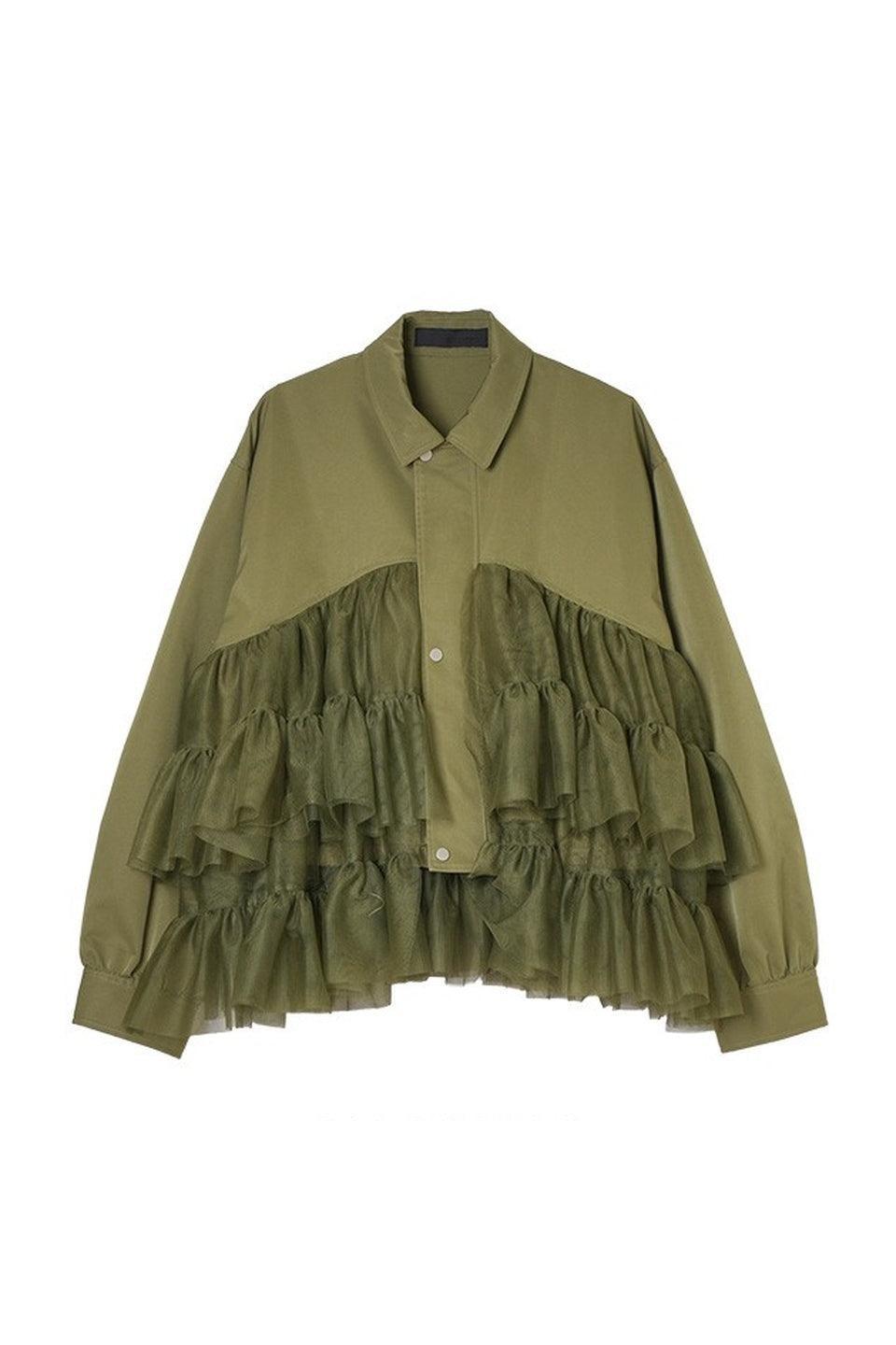 MICALLE MICALLE-Tulle Frill Zip Blouson-NOWALL