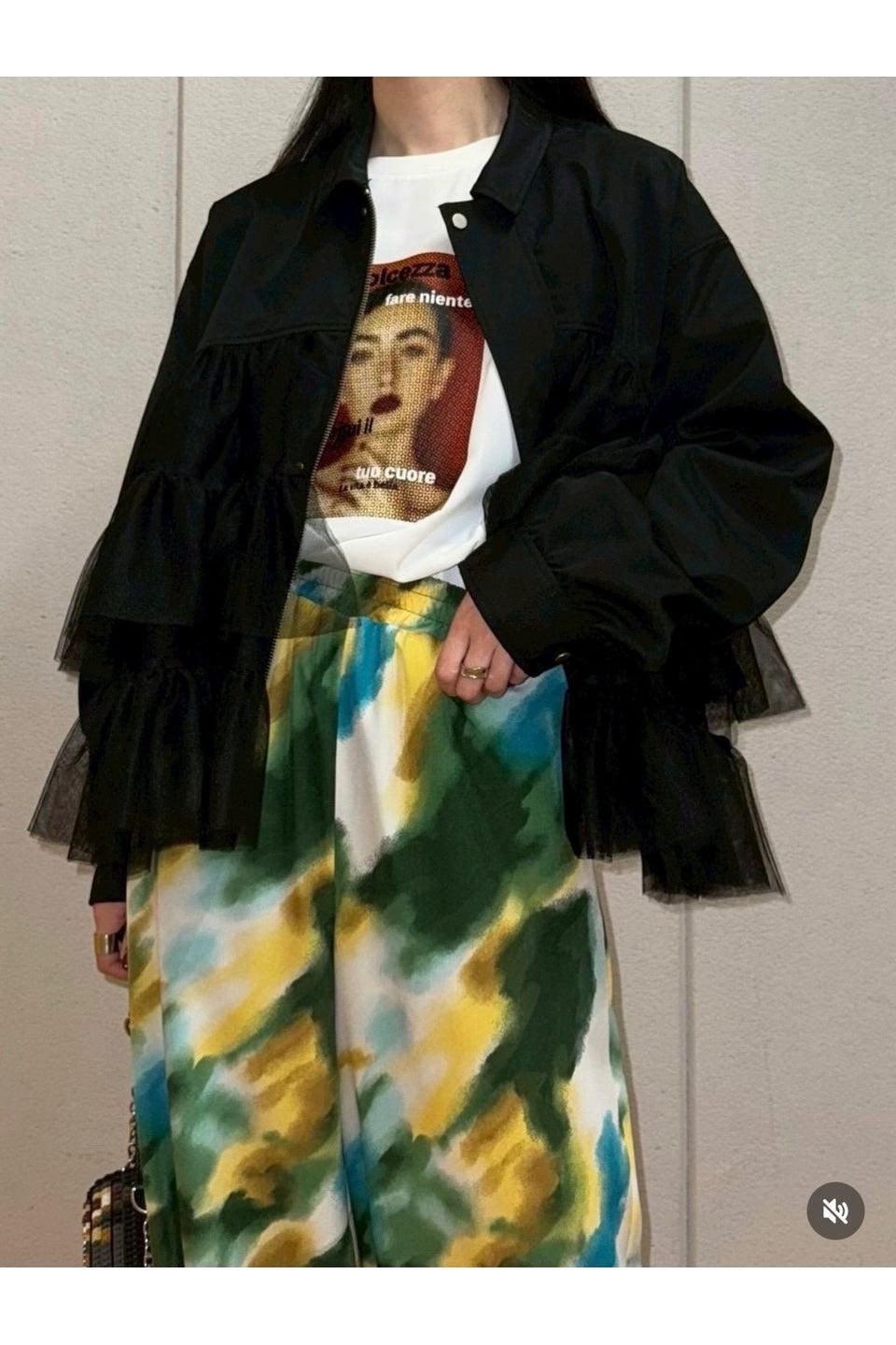 MICALLE MICALLE-Tulle Frill Zip Blouson-NOWALL