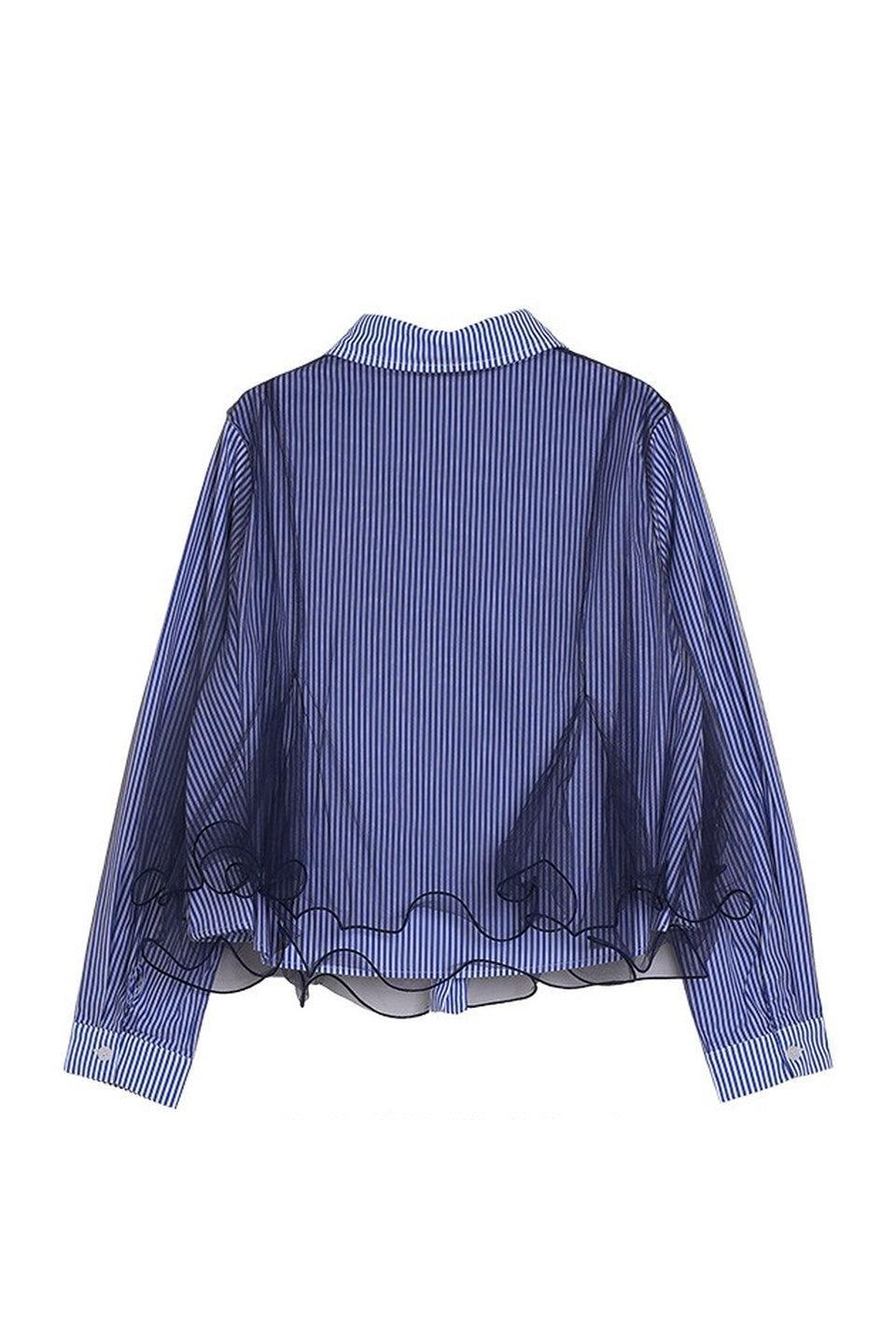 MICALLE MICALLE-Tulle Panel Stripe Shirt-NOWALL