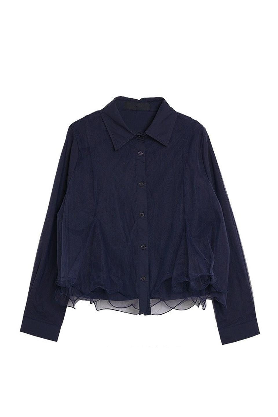 MICALLE MICALLE-Tulle Panel Stripe Shirt-NOWALL