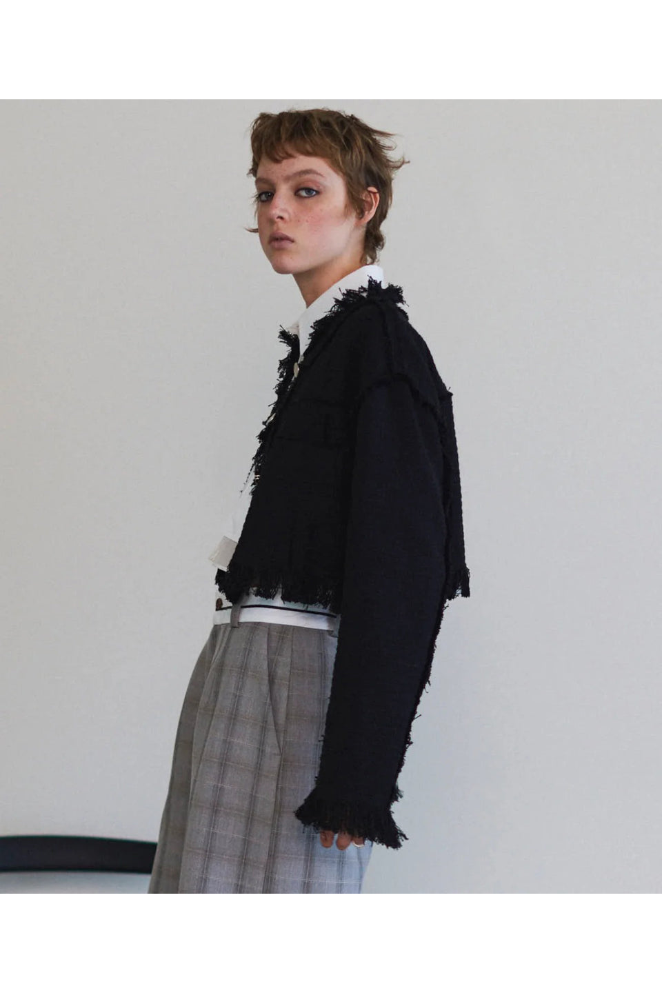 MAISON SPECIAL-Tweed Collarless Jacket-NOWALL