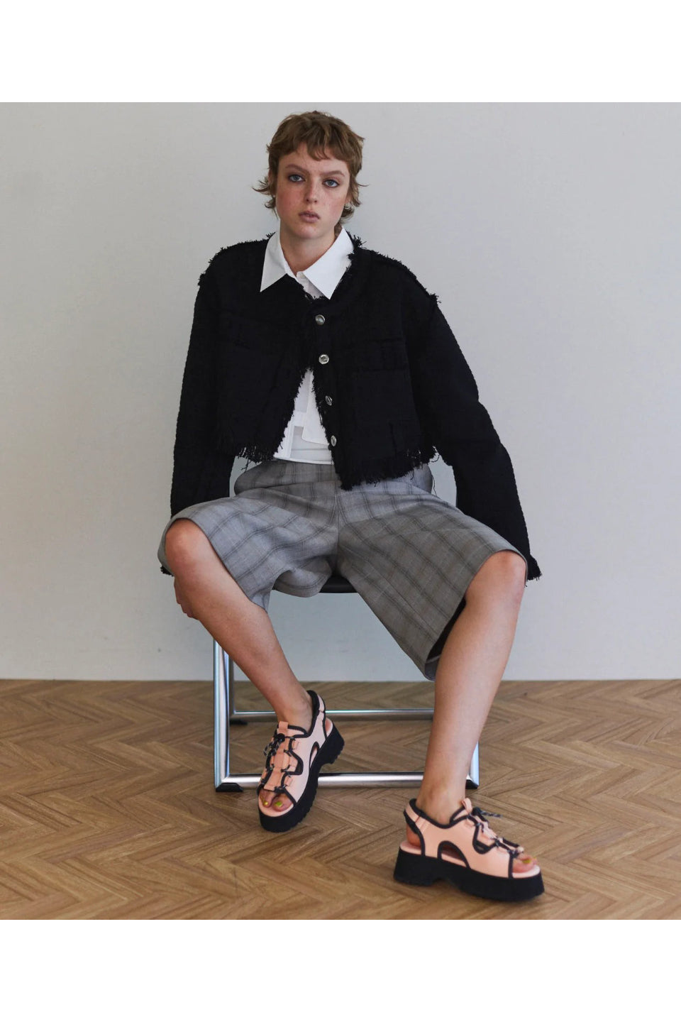 MAISON SPECIAL-Tweed Collarless Jacket-NOWALL