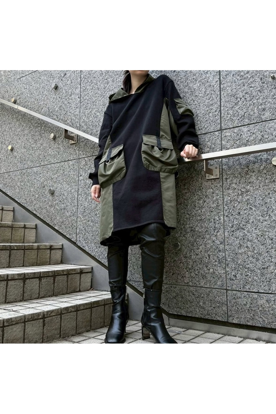 MICALLE MICALLE-Utility Mix Hooded Dress-NOWALL