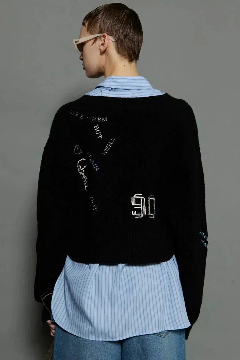 MAISON SPECIAL-V-neck Embroidery Knitwear-NOWALL
