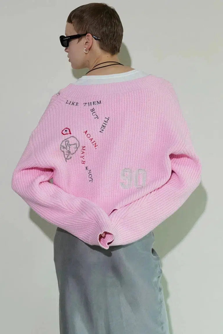 MAISON SPECIAL-V-neck Embroidery Knitwear-NOWALL