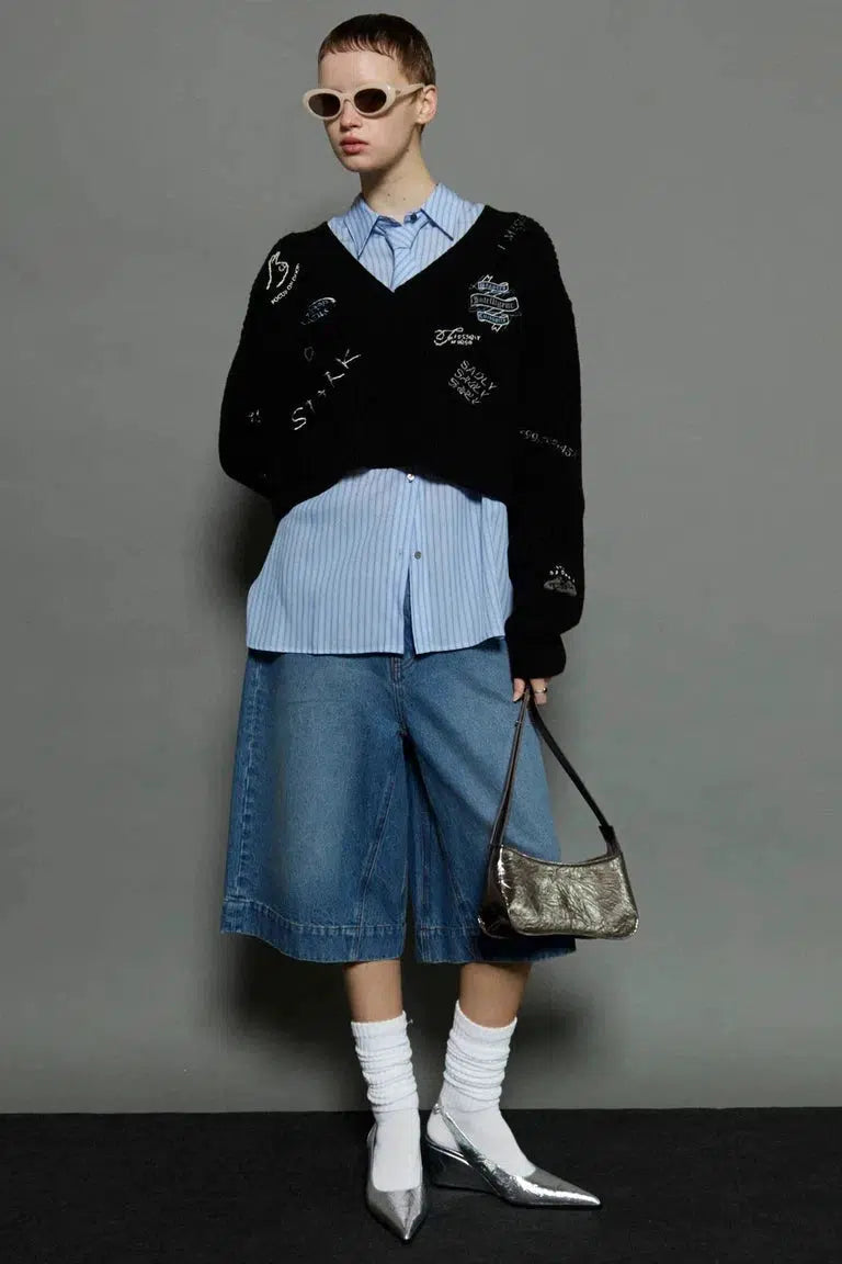 MAISON SPECIAL-V-neck Embroidery Knitwear-NOWALL