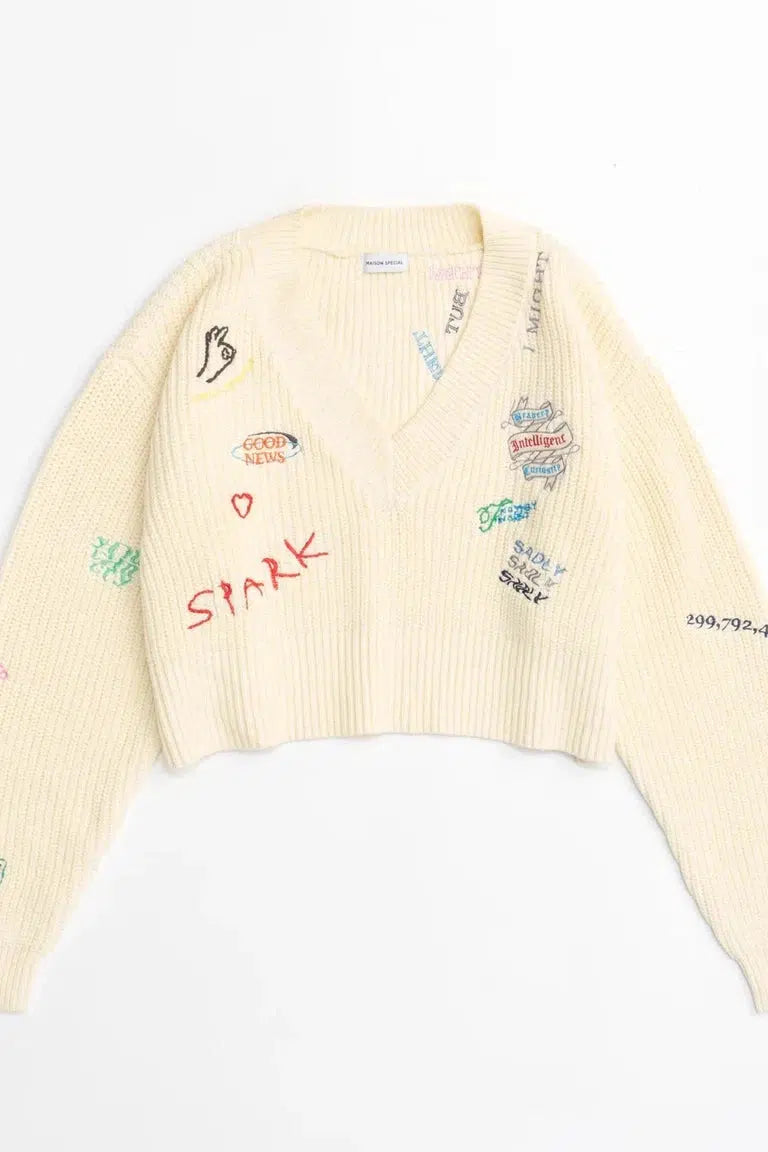 MAISON SPECIAL-V-neck Embroidery Knitwear-NOWALL
