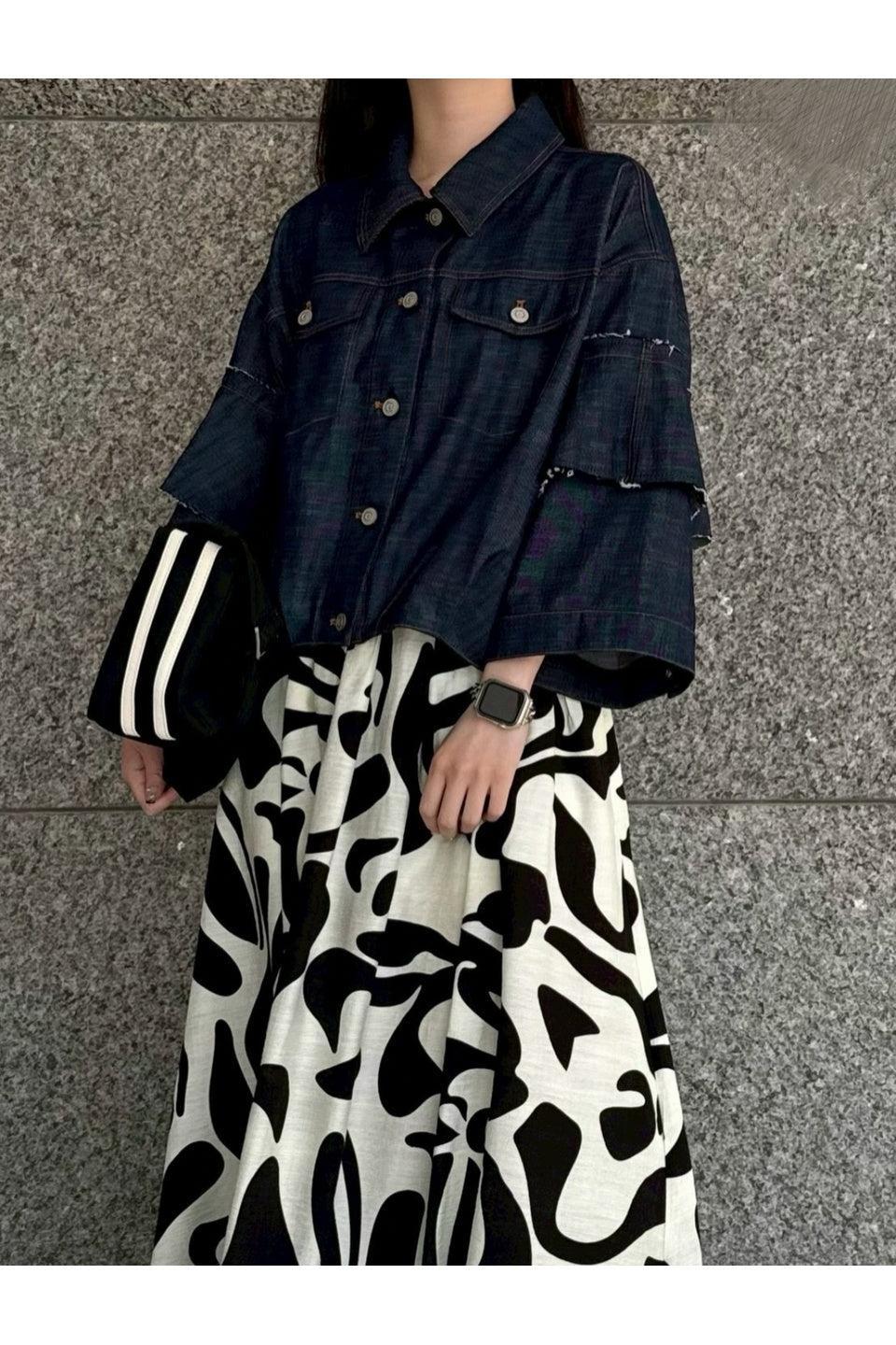 MICALLE MICALLE-Abstract Print Flare Skirt-NOWALL