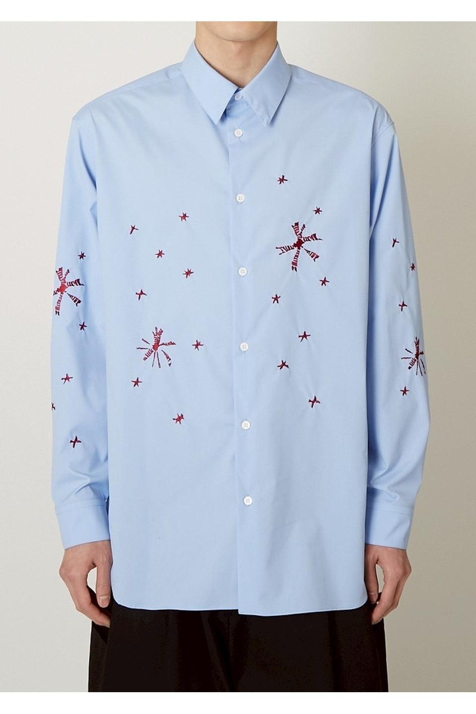 ALMOSTBLACK-WOVEN SHIBORI EMBROIDERY SHIRTS-NOWALL