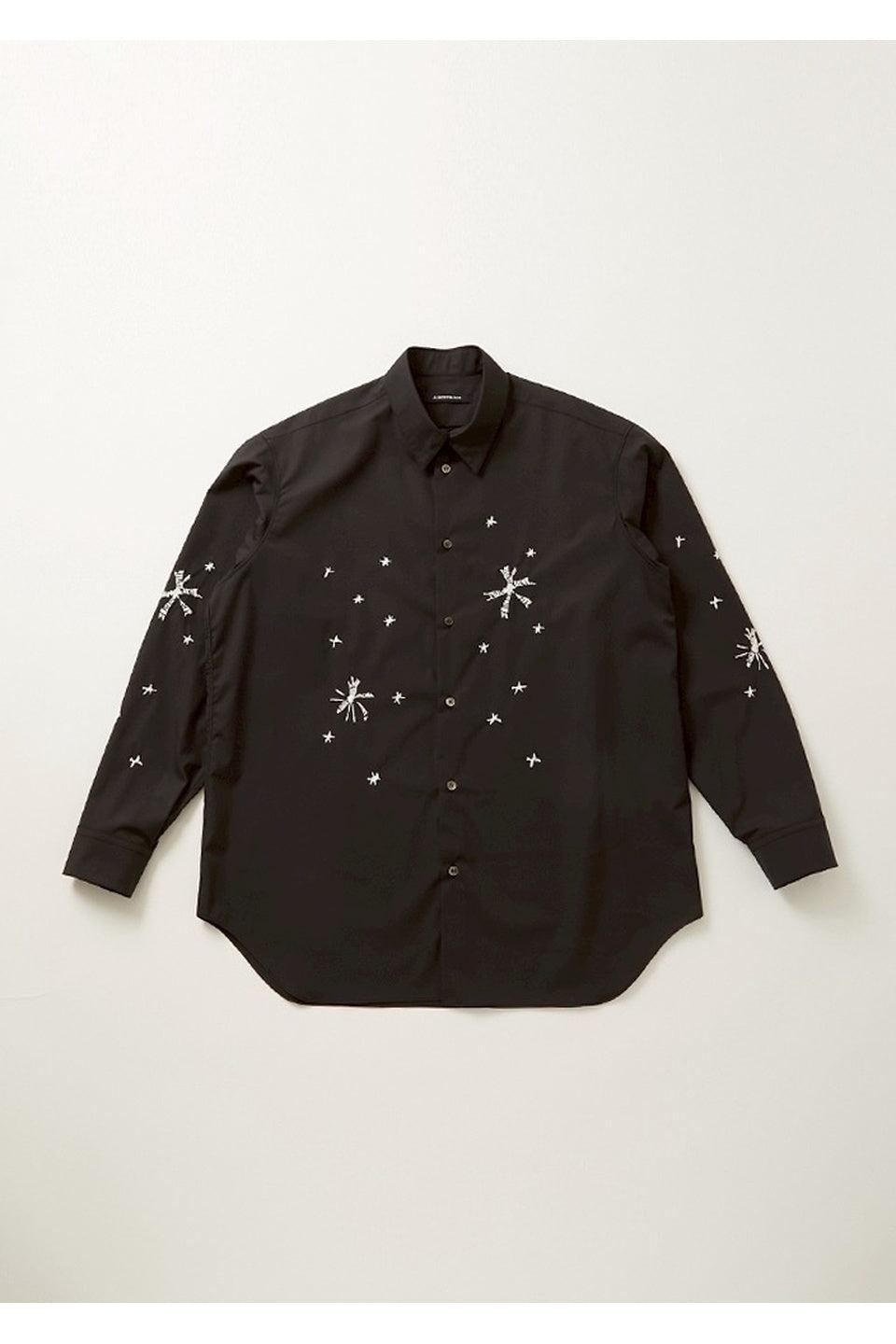 ALMOSTBLACK-WOVEN SHIBORI EMBROIDERY SHIRTS-NOWALL