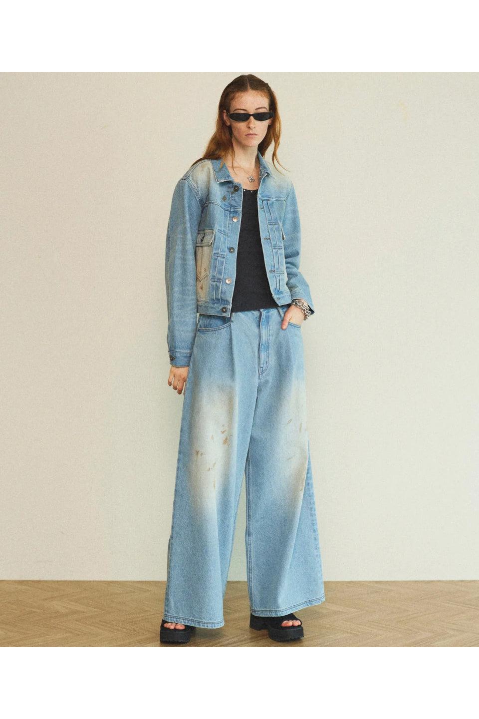 MAISON SPECIAL-Waist Tuck Wide Denim Pants-NOWALL