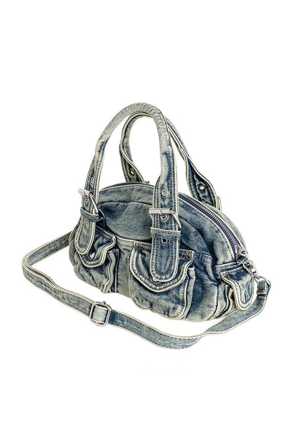MICALLE MICALLE-Washed Denim Mini Boston Bag-NOWALL